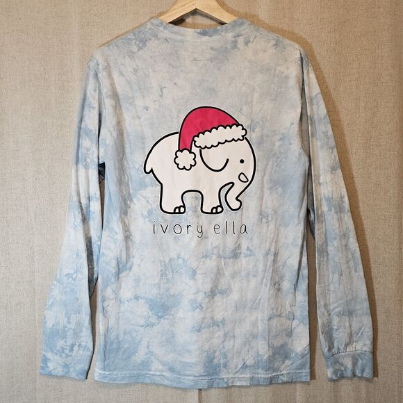 Ivory Ella Tops - Ivory Ella Christmas Santa Hat Blue Tie Dye Long Sleeve T-Shirt Holiday Small